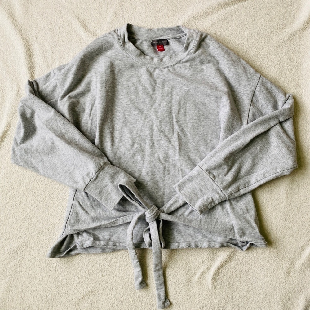 Vince Camuto Womens Gray Long Sleeve Crewneck Tee Tie Front Pullover Tops Size M